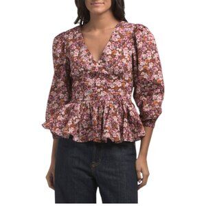 DEREK LAM 10 CROSBY Savannah V-neck Peplum Top